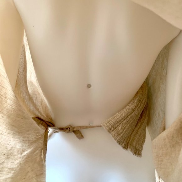 Kim Bernardin Linen Jacket One Size Paris Designer Textured Wrap Kimono Ecru - Picture 9 of 13